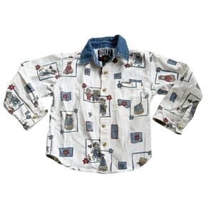 Vtg 1990s Quizz Youth Teddy Bear Button Down Medium